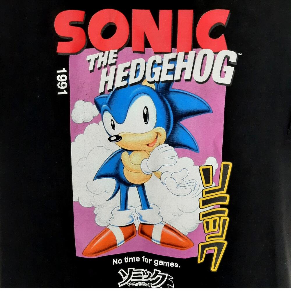 Sonic The Hedgehog M Graphic T-Shirt 1991 Retro SEGA Japanese Text Gamer Tee